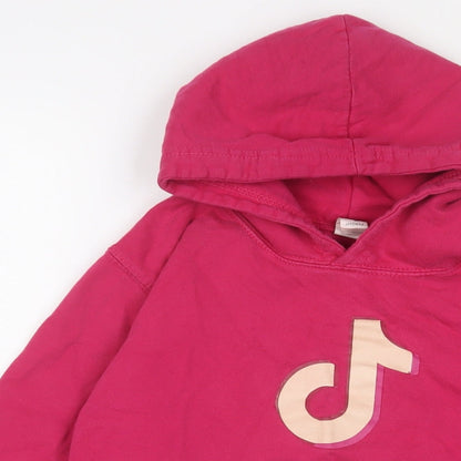Preloved TIKTOK Girls Pink Cotton Pullover Hoodie Size 9-10 Years Pullover - Detail