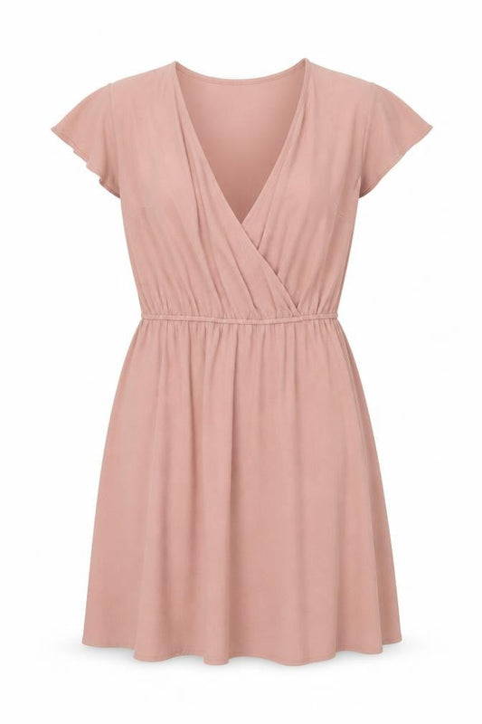 New Look Womens Pink Polyester A-Line Size 10 V-Neck - Elasticated Waist