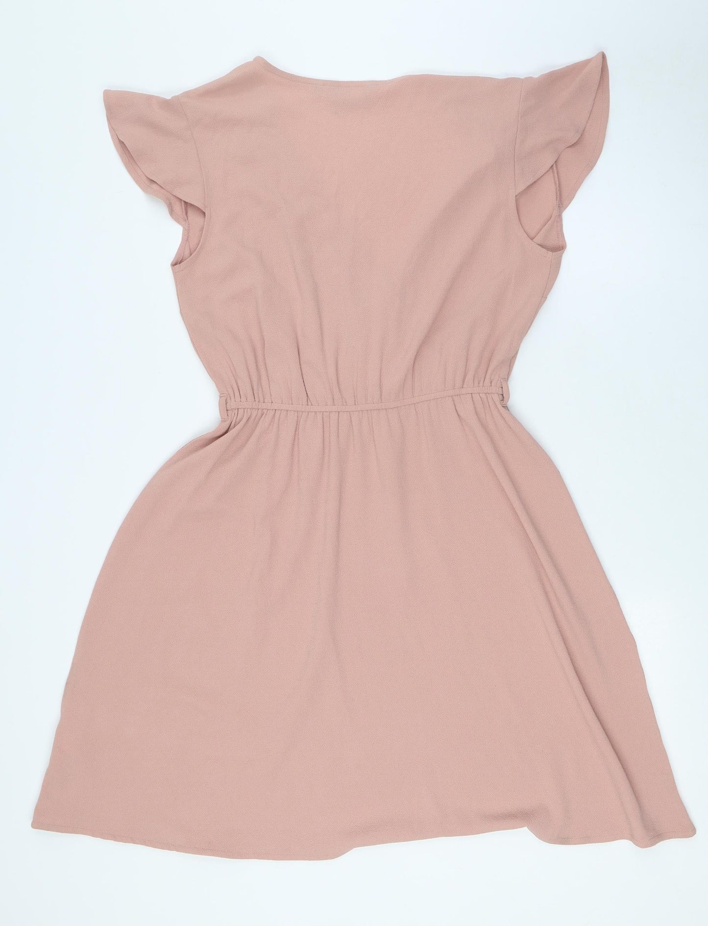 New Look Womens Pink Polyester A-Line Size 10 V-Neck - Elasticated Waist