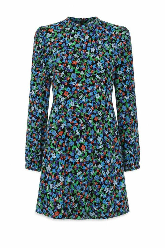 Topshop Womens Multicoloured Floral Viscose A-Line Size 8 Mock Neck Zip