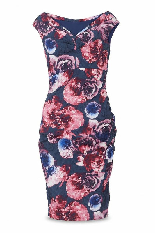 Phase Eight Womens Multicoloured Floral Polyester Pencil Dress Size 12 V-Neck Zip