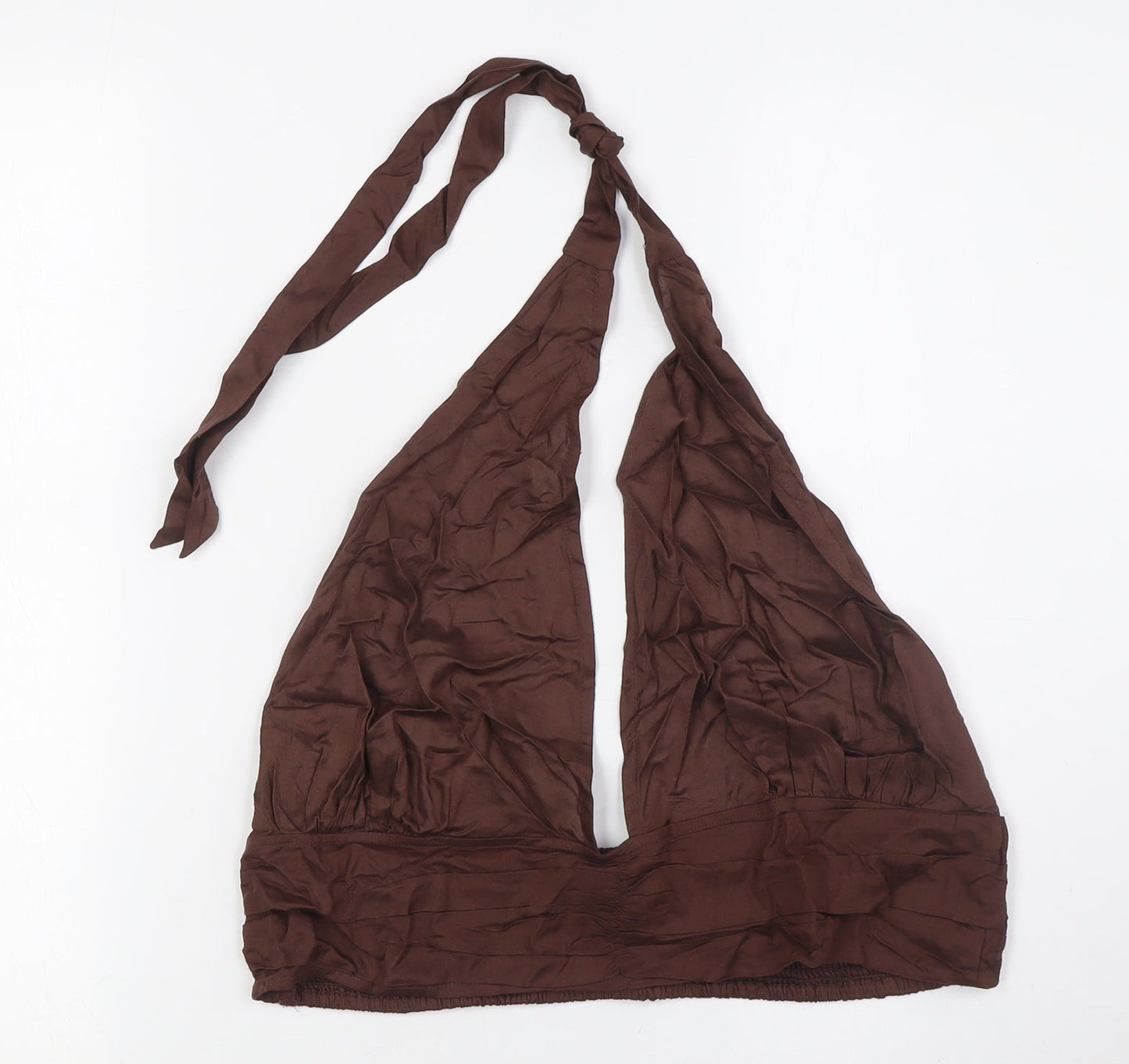 River Island Womens Brown Viscose Cropped Button-Up Size L Halter