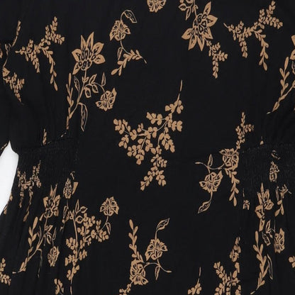 Julipa Womens Black Floral Polyester A-Line Size 8 V-Neck Button - Elasticated Waist