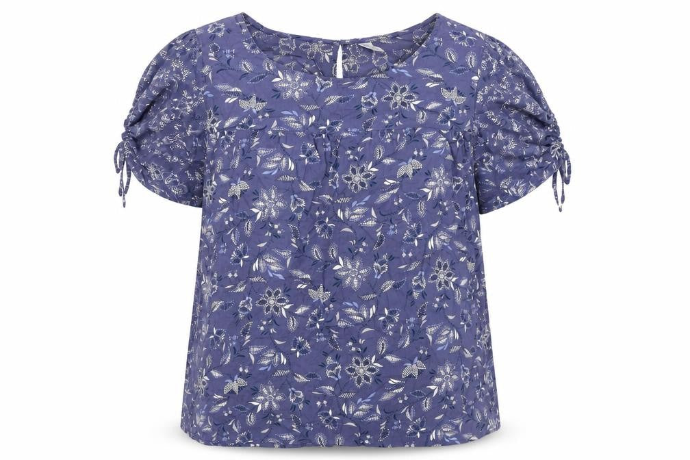 Old Navy Womens Blue Floral Cotton Basic Button-Up Size 2XL Boat Neck