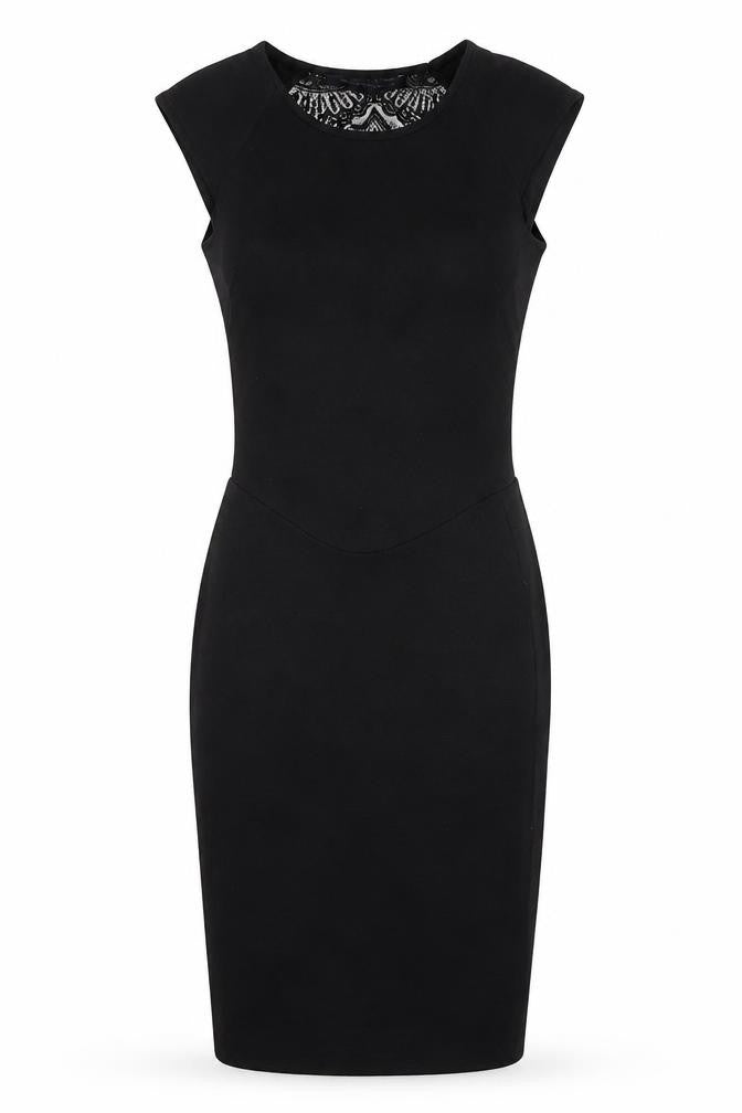 French Connection Womens Black Viscose Pencil Dress Size 6 Round Neck - Lace Back