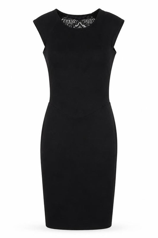 French Connection Womens Black Viscose Pencil Dress Size 6 Round Neck - Lace Back