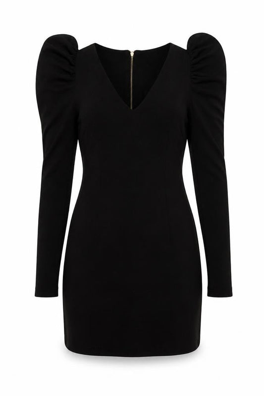 French Connection Womens Black Viscose Pencil Dress Size 6 V-Neck Zip