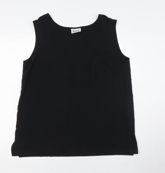 Saab Womens Black Polyester Camisole Button-Up Size L Roll Neck - Embellished Neck