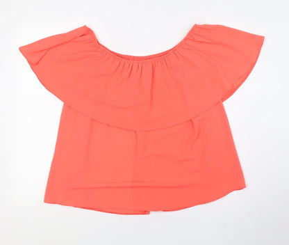 Evans Womens Pink Polyester Basic Button-Up Size 14 Off the Shoulder