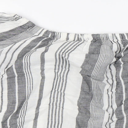 Marks & Spencer Womens White Striped Flax Basic Button-Up Size 16 Off the Shoulder