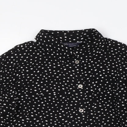 Marks & Spencer Womens Black Viscose Basic Button-Up Size 8 Collared - Pockets