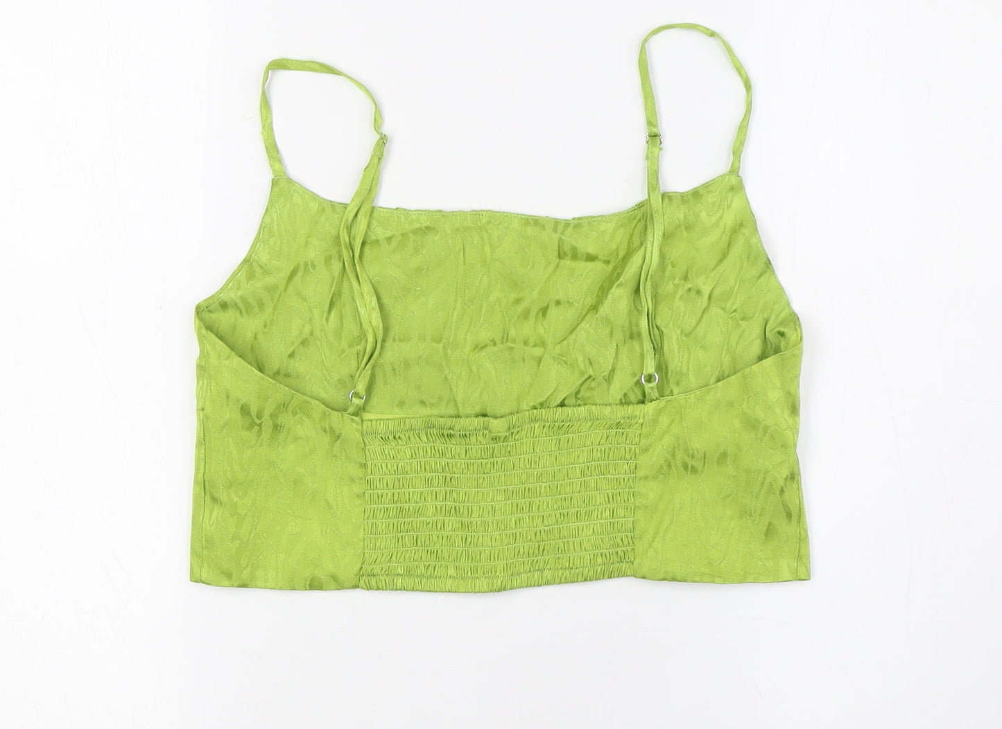 Calliope Womens Green Viscose Cropped Button-Up Size L Square Neck