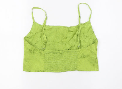 Calliope Womens Green Viscose Cropped Button-Up Size L Square Neck