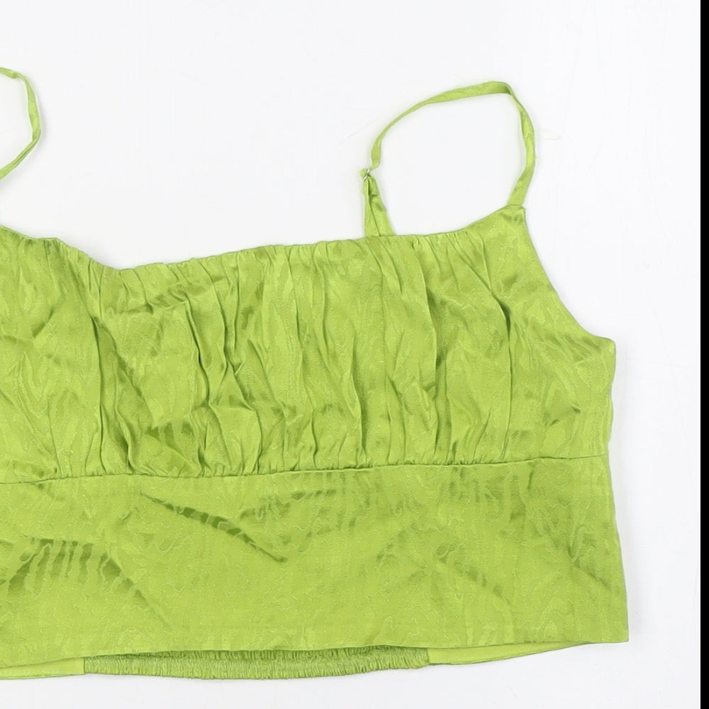 Calliope Womens Green Viscose Cropped Button-Up Size L Square Neck