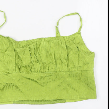 Calliope Womens Green Viscose Cropped Button-Up Size L Square Neck