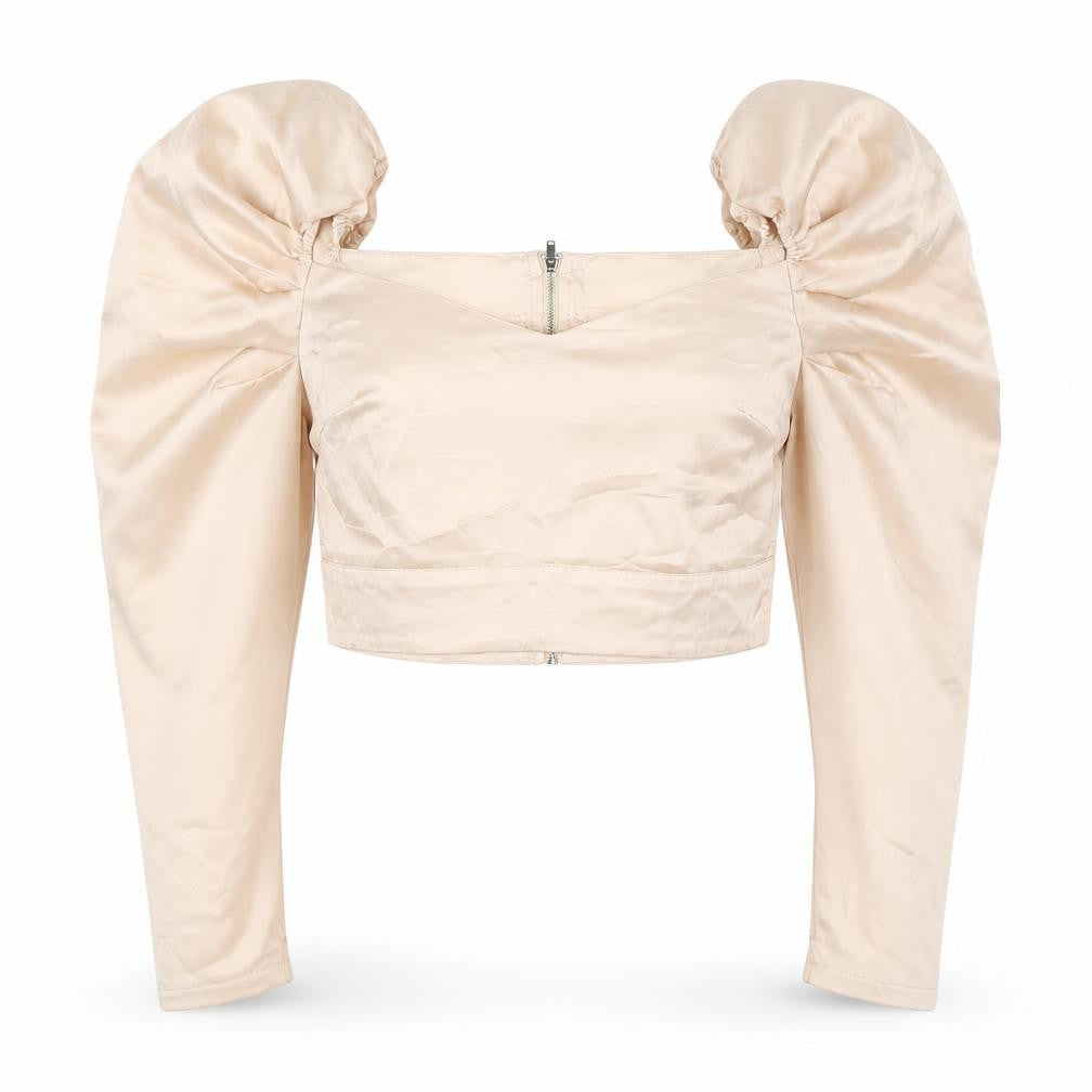 Nasty Gal Womens Ivory Polyester Cropped Button-Up Size 12 Square Neck