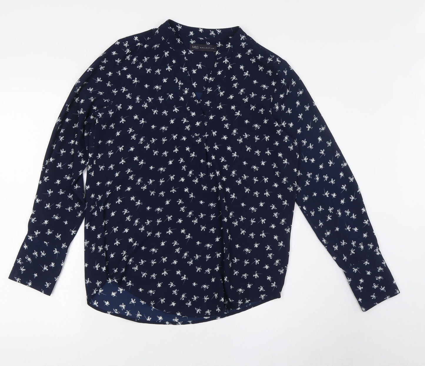 Marks and Spencer Womens Blue Polyester Basic Button-Up Size 10 V-Neck