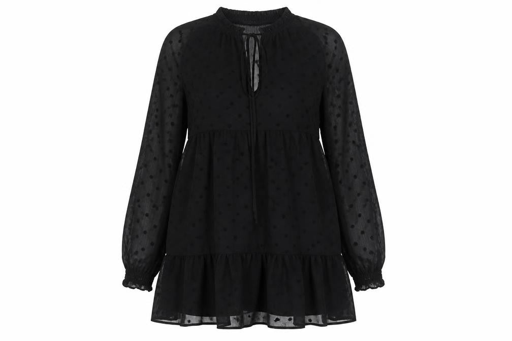 Stradivarius Womens Black Polyester A-Line Size S Mock Neck Tie - Two Layers