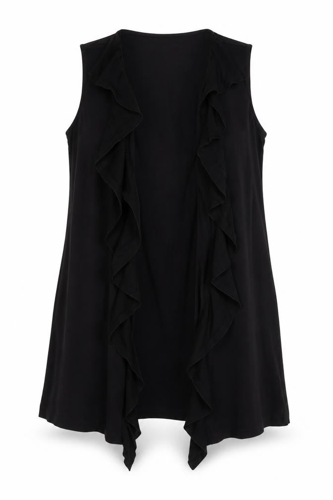 Per Una Womens Black Jacket Waistcoat Size 18 - Ruffle Collar