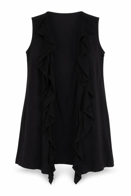 Per Una Womens Black Jacket Waistcoat Size 18 - Ruffle Collar