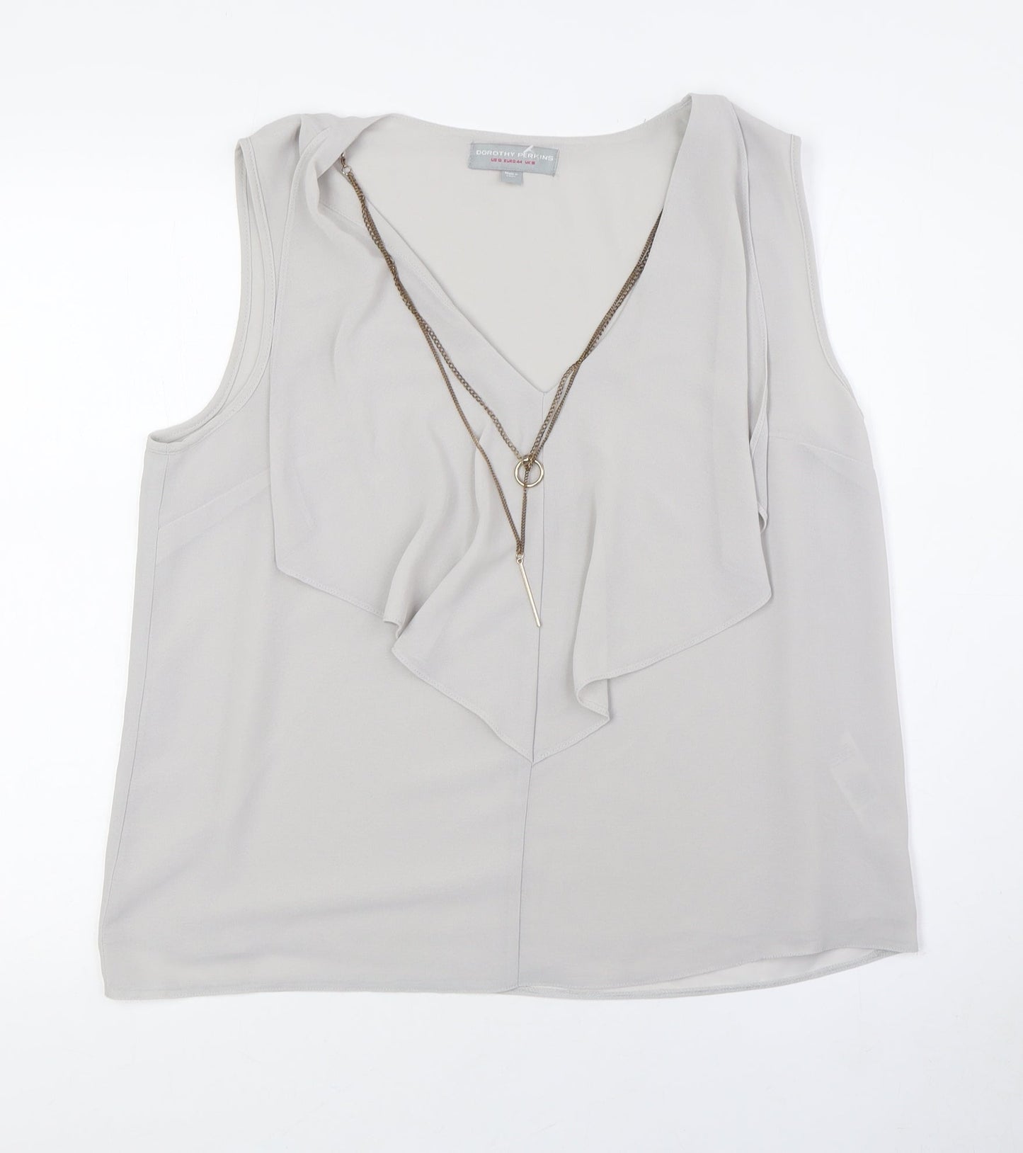 Dorothy Perkins Womens Grey Polyester Camisole Button-Up Size 16 V-Neck - Attached Necklace