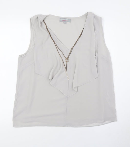 Dorothy Perkins Womens Grey Polyester Camisole Button-Up Size 16 V-Neck - Attached Necklace