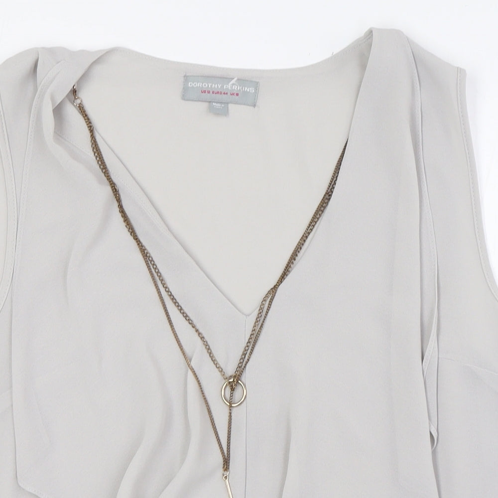 Dorothy Perkins Womens Grey Polyester Camisole Button-Up Size 16 V-Neck - Attached Necklace