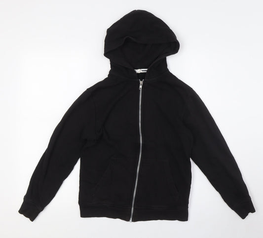 H&M Boys Black Cotton Full Zip Hoodie Size 10 Years Zip - Ages 10-12