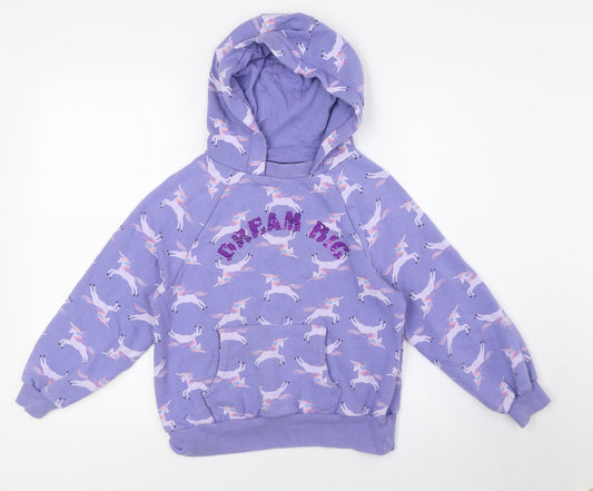 NEXT Girls Purple Cotton Pullover Hoodie Size 10 Years - Unicorn, Sequins