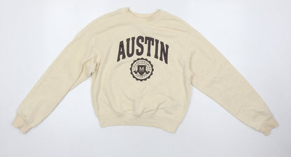 H&M Womens Beige Cotton Pullover Sweatshirt Size XS