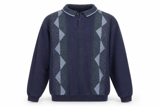 St Michael Mens Blue Argyle/Diamond Cotton Pullover Sweatshirt Size XL