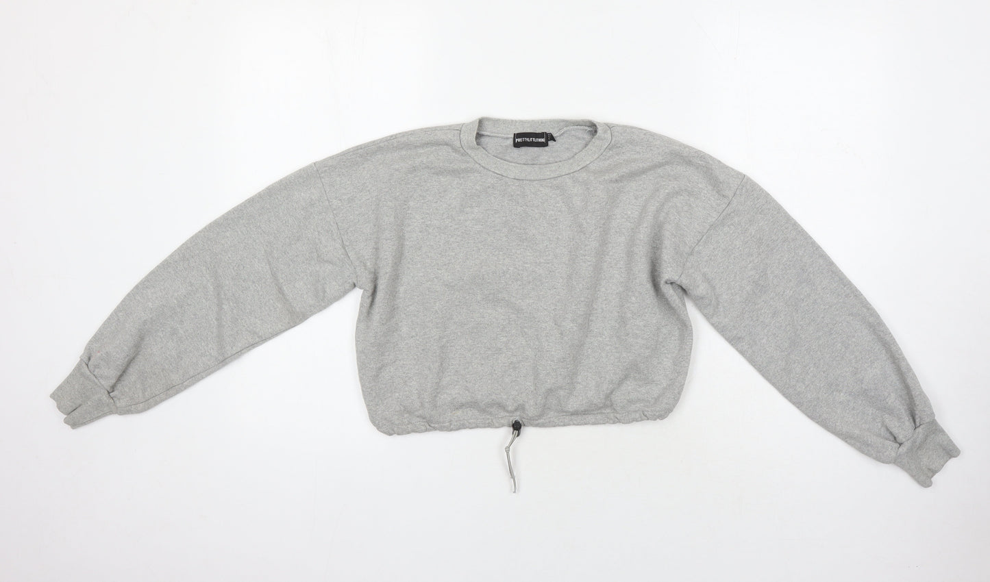 PRETTYLITTLETHING Womens Grey Polyester Pullover Sweatshirt Size 4 - Cropped