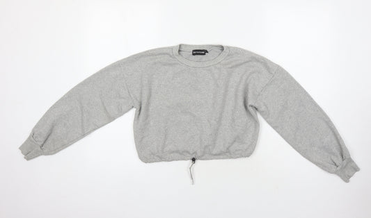 PRETTYLITTLETHING Womens Grey Polyester Pullover Sweatshirt Size 4 - Cropped
