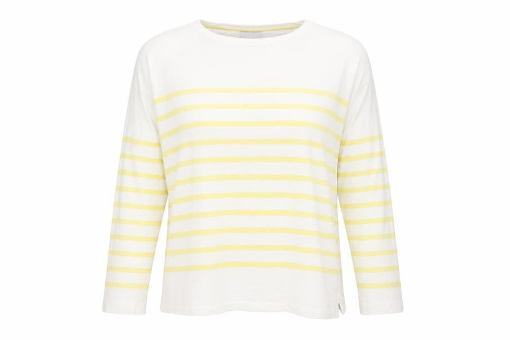 Oliver Bonas Womens White Striped Cotton Basic T-Shirt Size 14 Round Neck