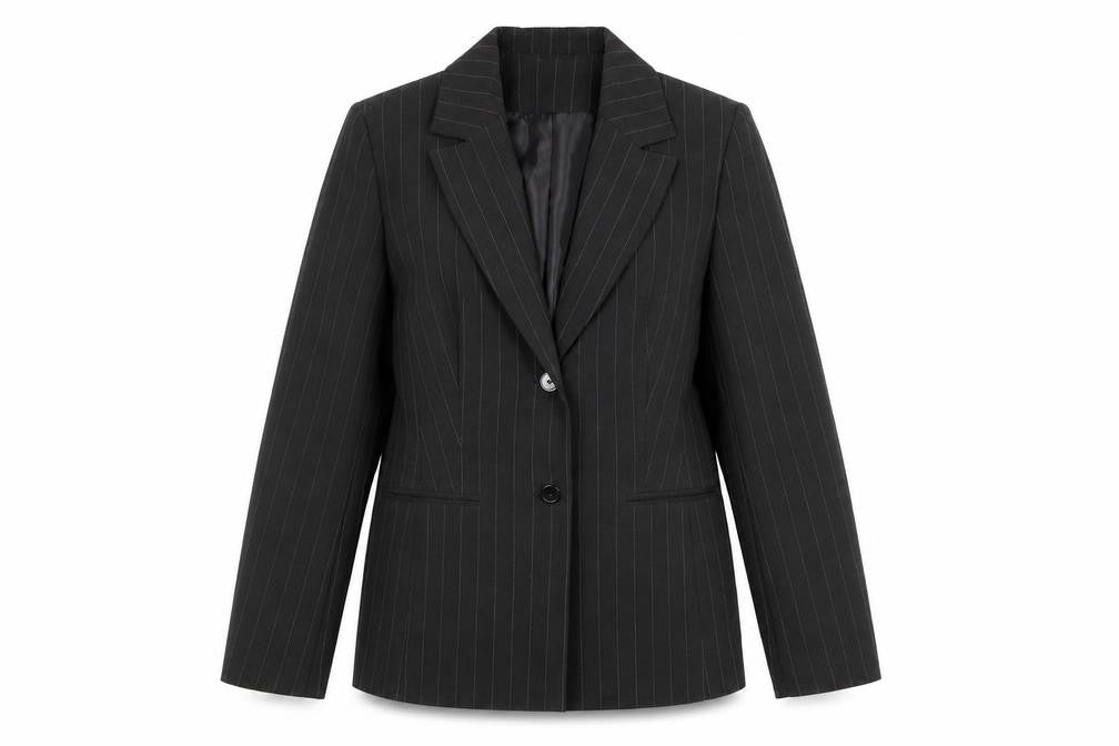 AMARANTO Womens Black Striped Jacket Blazer Size 12 Button