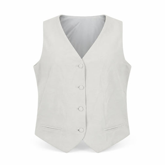 Front view of ASOS women’s grey jacket waistcoat, size UK 8, button