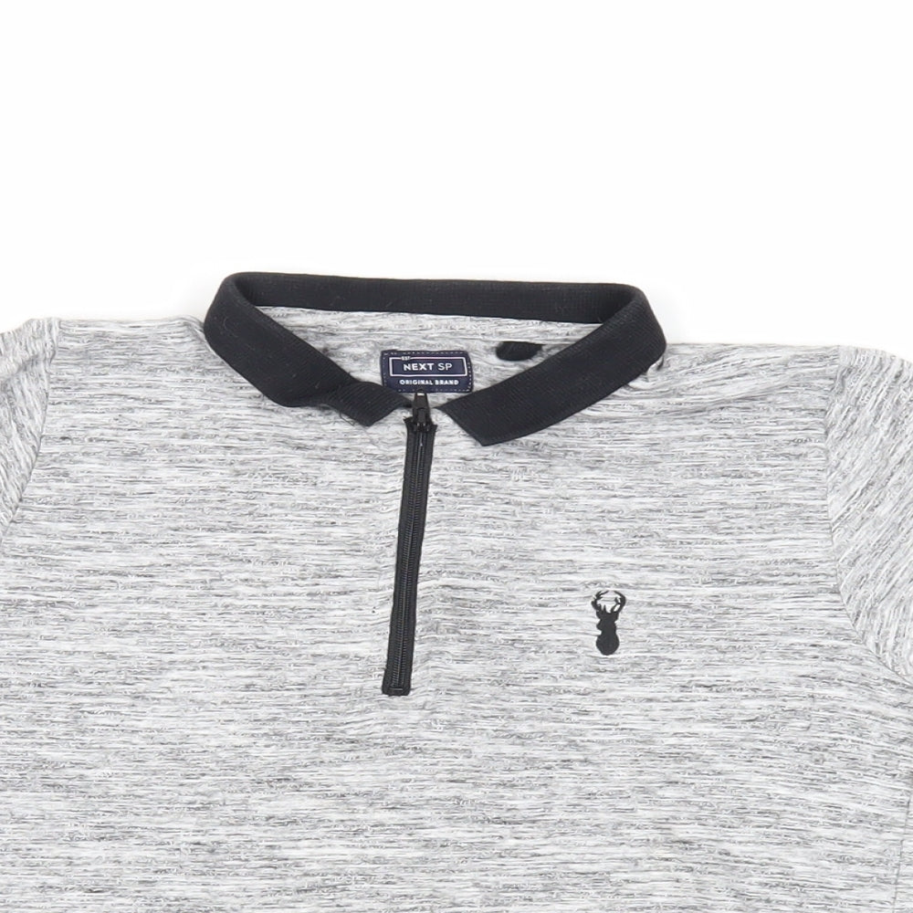 NEXT Boys Grey Cotton Pullover Polo Size 9 Years Collared Zip