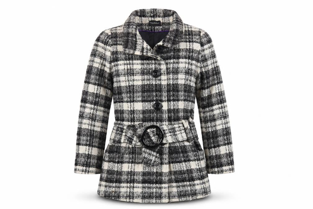 Debenhams Womens Grey Plaid Jacket Size 18 Button - Belted