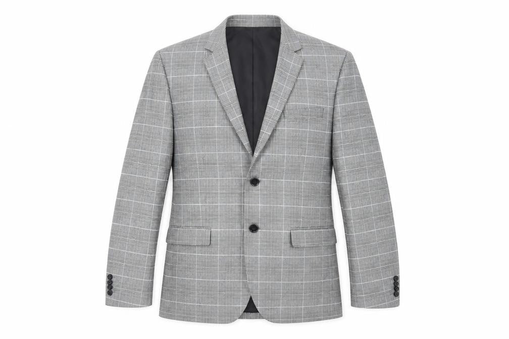 H&M Mens Grey Plaid Polyester Jacket Blazer Size 42 Regular