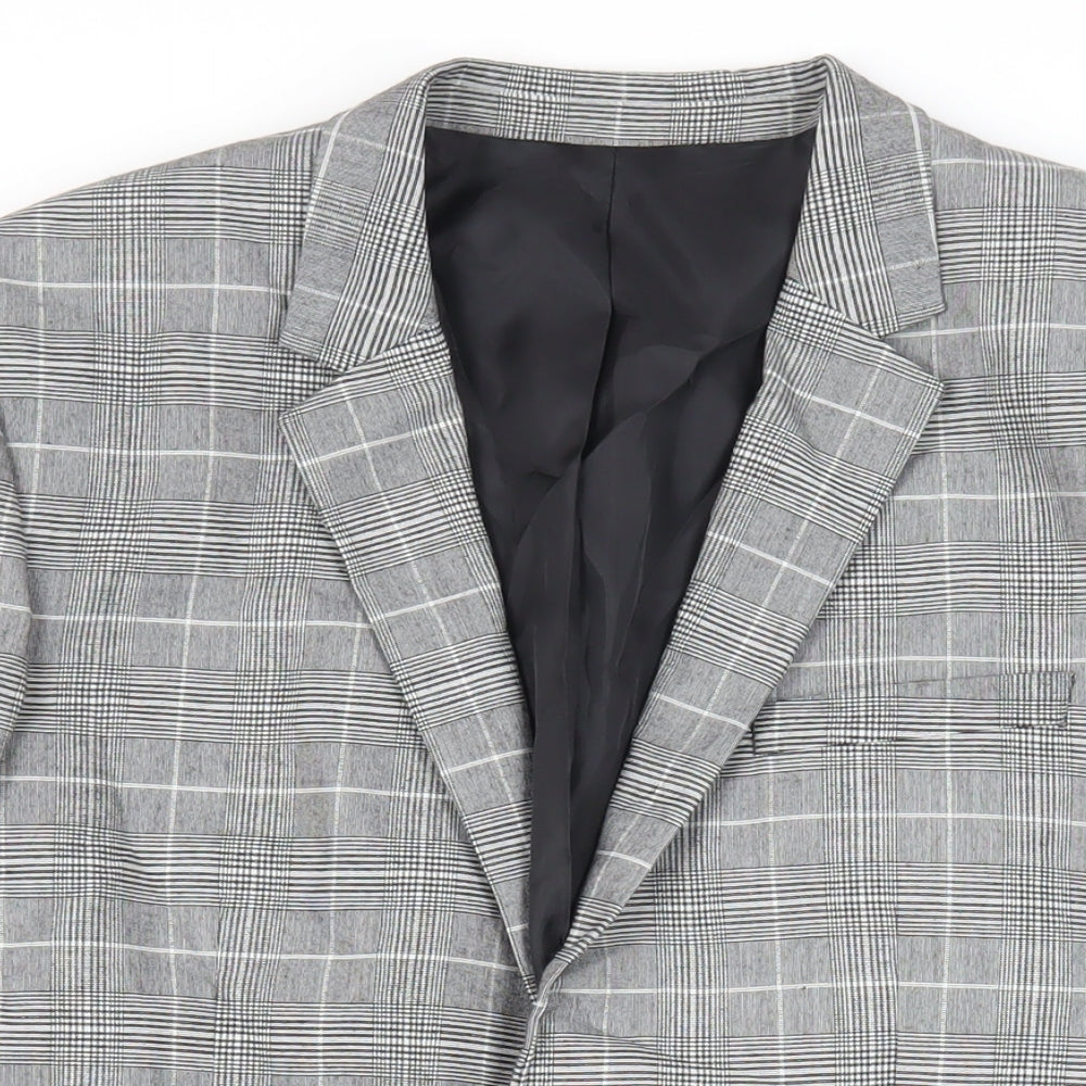 H&M Mens Grey Plaid Polyester Jacket Blazer Size 42 Regular