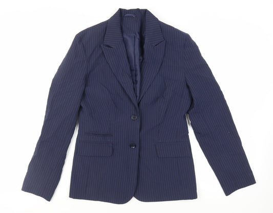 Etam Womens Blue Striped Jacket Blazer Size 12 Button