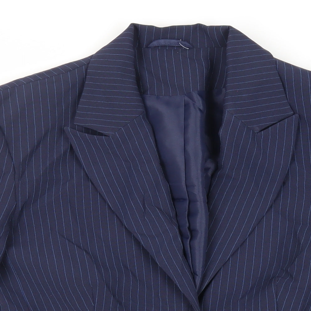 Etam Womens Blue Striped Jacket Blazer Size 12 Button