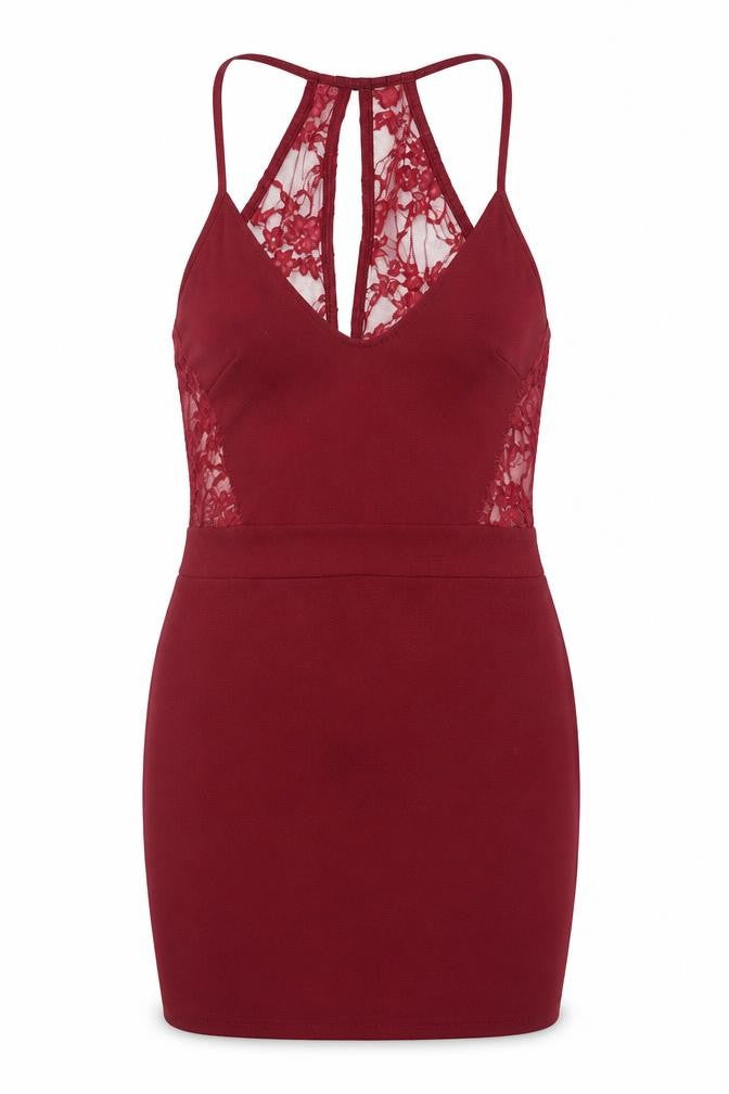 Boohoo Womens Red Polyester Mini Size 12 Scoop Neck Pullover - Lace Detail