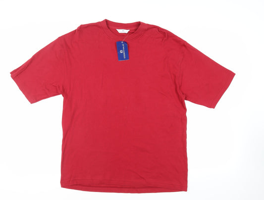 Essentials Mens Red Cotton T-Shirt Size L Crew Neck