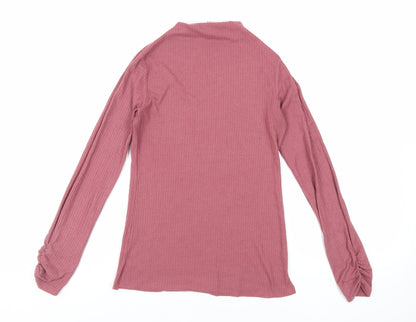 River Island Womens Purple Polyester Basic T-Shirt Size 8 Mock Neck - Ribbed
