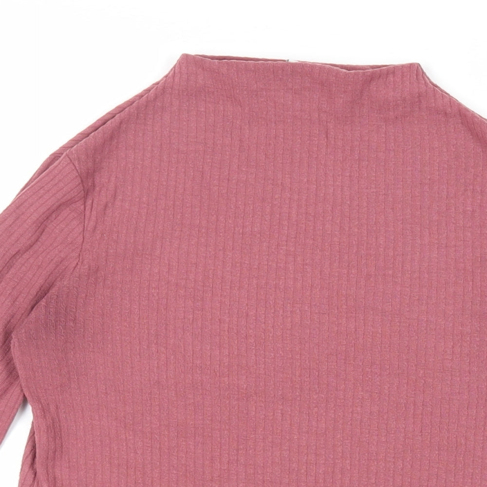 River Island Womens Purple Polyester Basic T-Shirt Size 8 Mock Neck - Ribbed