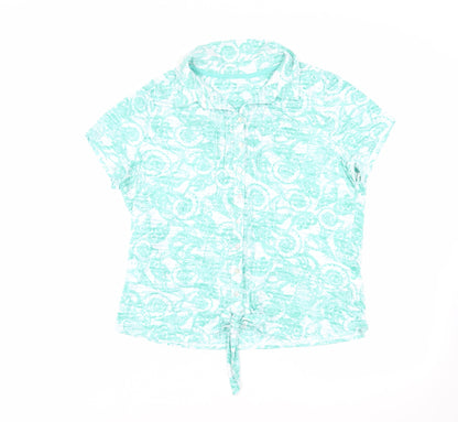 Marks & Spencer Womens Green Paisley Cotton Basic Button-Up Size 18 Collared