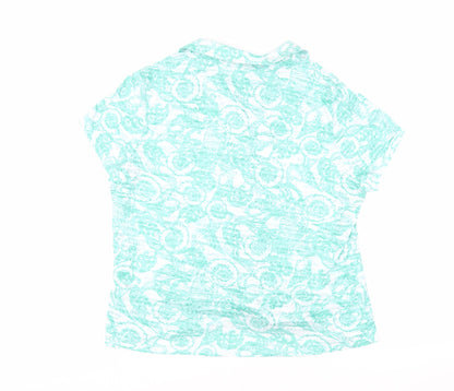 Marks & Spencer Womens Green Paisley Cotton Basic Button-Up Size 18 Collared