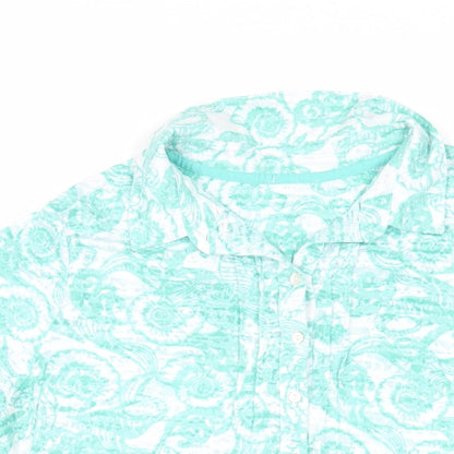 Marks & Spencer Womens Green Paisley Cotton Basic Button-Up Size 18 Collared