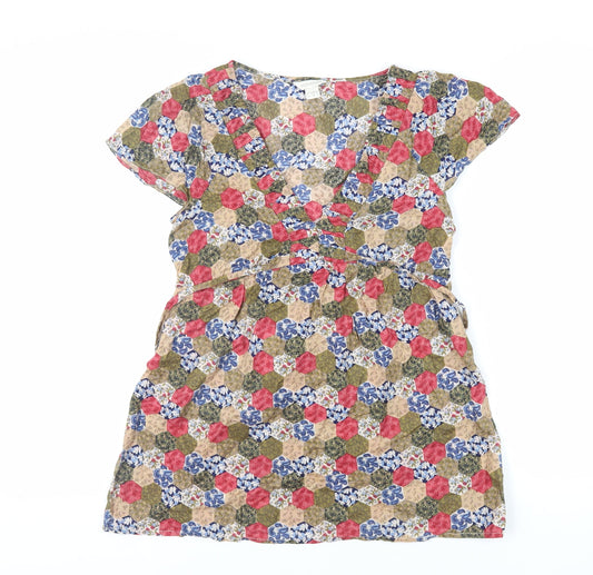 Monsoon Womens Multicoloured Geometric Cotton Basic Blouse Size 10 V-Neck